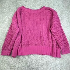 American Eagle Hot Pink Knit Sweater Oversize Boxy Medium Preppy Stretch